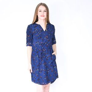 REBECCA TAYLOR Abstract Floral Blue Silk Dress